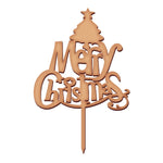 Cake Topper Merry Christmas con figura de pino navideño mdf 3mm -20x20 cm (8826)