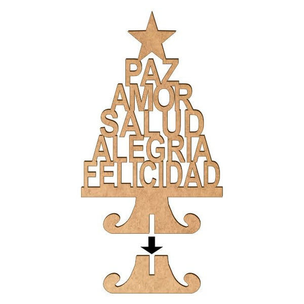 Árbol navideño con palabras navideñas mdf 3mm - 25x40 cm (5362)